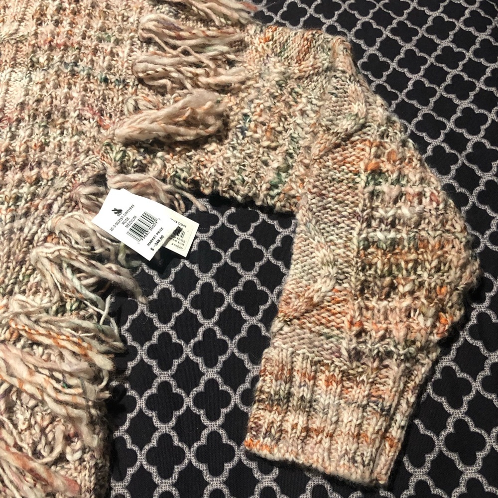 Joie Meghan Wool Blend Fringe Tan Blush Pink Rose Sweater Sz Medium L21 - Picture 6 of 12